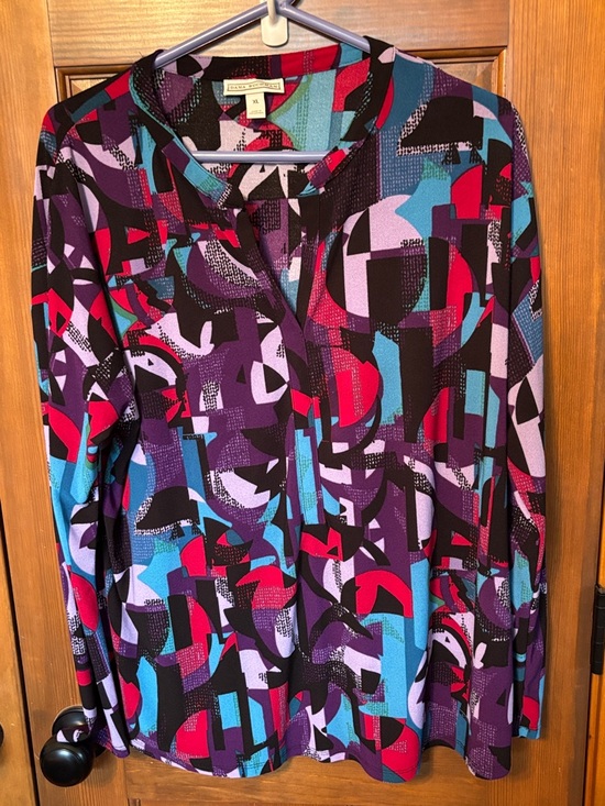 Dana Buchman Tops - Dana Buchman Abstract Geometric Blouse Purple Teal Pink Women's Size XL
